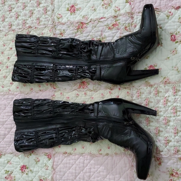 Prada Gauffre Ruched Patent nappa leather knee tall boots black shirred 6.5 36.5 - Picture 13 of 15